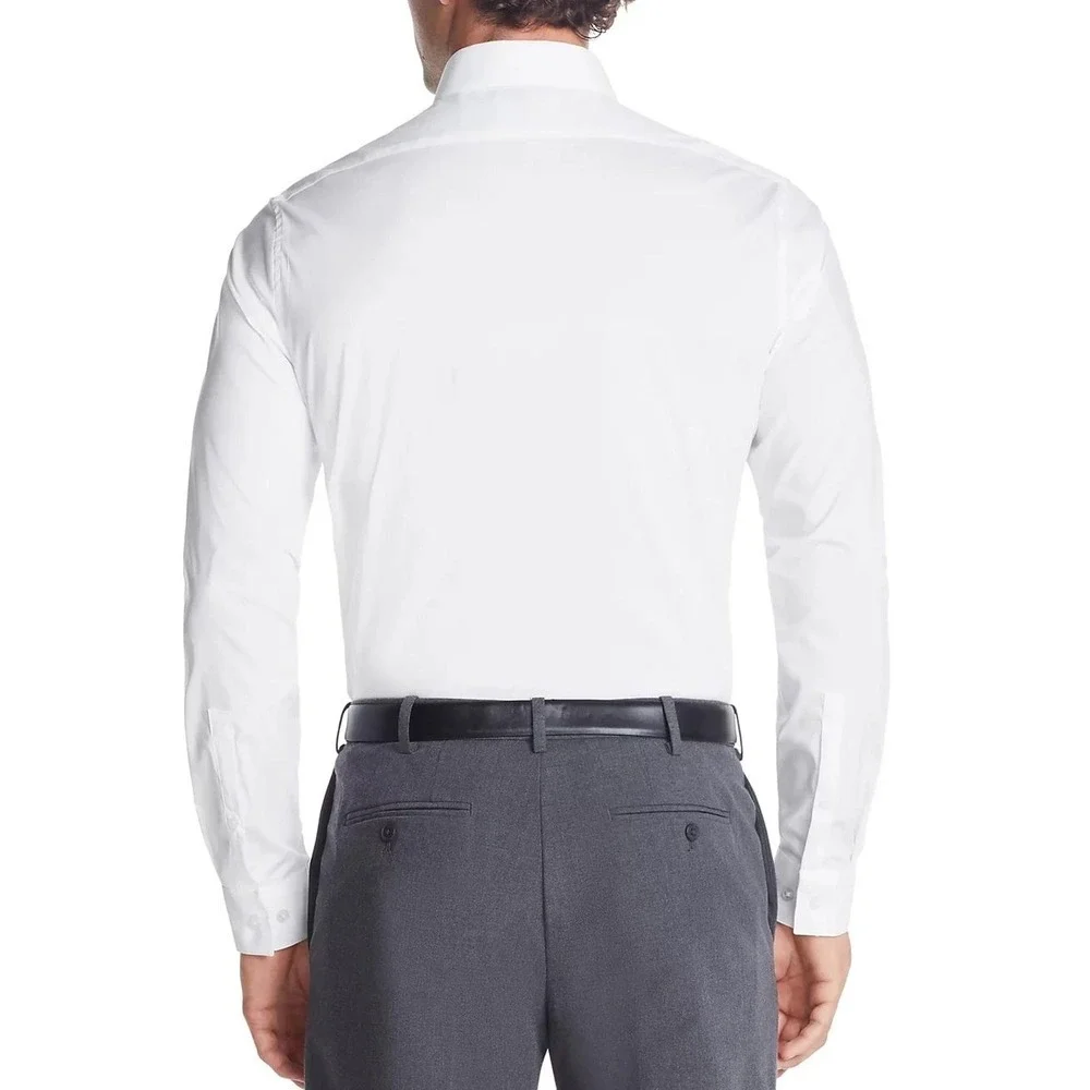 NWT Calvin Klein Dress Shirt Mens 15.5 M White Cotton Steel+ Slim French Cuff